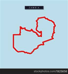 Zambia bold outline map. Glossy red border with soft shadow. Country name plate. Vector illustration.. Zambia bold outline map. Vector illustration