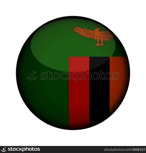 zambia Flag in glossy round button of icon. zambia emblem isolated on white background. National concept sign. Independence Day. Vector illustration.