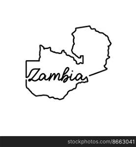 Zambia outline map with the handwritten country name. Continuous line drawing of patriotic home sign. A love for a small homeland. T-shirt print idea. Vector illustration.. Zambia outline map with the handwritten country name. Continuous line drawing of patriotic home sign