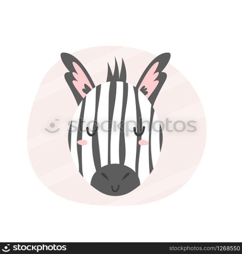 Zebra hand drawn face. Vector character.