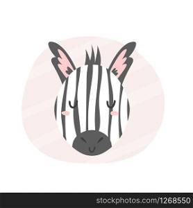 Zebra hand drawn face. Vector character.