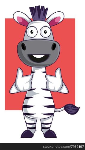 Zebra is happy, illustration, vector on white background.