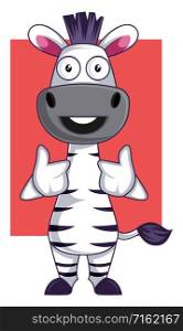 Zebra is happy, illustration, vector on white background.