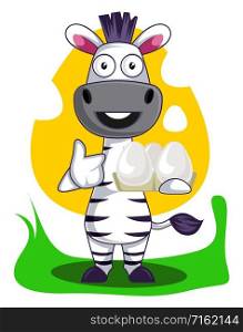 Zebra with eggs, illustration, vector on white background.