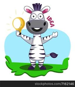 Zebra with idea, illustration, vector on white background.