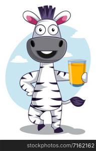 Zebra with juice, illustration, vector on white background.