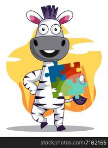 Zebra with puzzle, illustration, vector on white background.