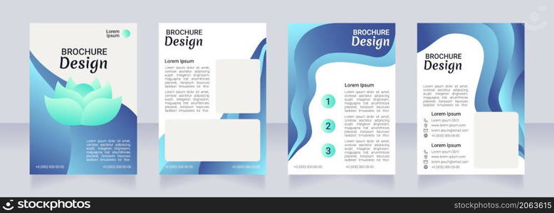 Zen blue blank brochure design. Meditation class. Template set with copy space for text. Premade corporate reports collection. Editable 4 paper pages. Robot Medium, Light, Merienda Bold fonts usedss. Zen blue blank brochure design