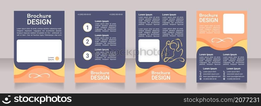 Zen from meditation blank brochure design. Template set with copy space for text. Premade corporate reports collection. Editable 4 paper pages. Roboto Light, Medium, Itim Regular fonts used. Zen from meditation blank brochure design