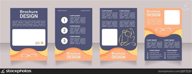 Zen from meditation blank brochure design. Template set with copy space for text. Premade corporate reports collection. Editable 4 paper pages. Roboto Light, Medium, Itim Regular fonts used. Zen from meditation blank brochure design
