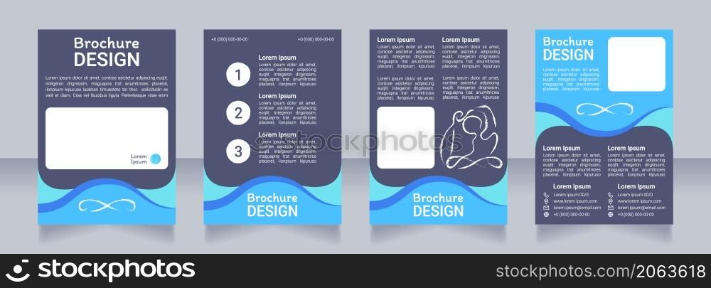 Zen from meditation dark blank brochure design. Template set with copy space for text. Premade corporate reports collection. Editable 4 paper pages. Roboto Light, Medium, Itim Regular fonts used. Zen from meditation dark blank brochure design