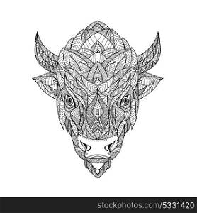 Zentagle inspired and tangled mandala illustration of a head of an American bison, American buffalo or buffalo viewed from front on isolated backgound.. American Bison Zentagle