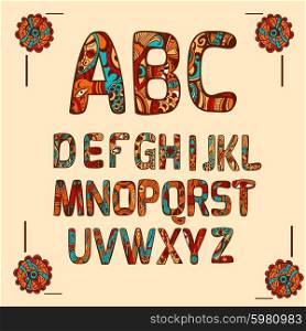 Zentangle alphabet colored letters with decorative ornament set isolated vector illustration. Zentangle Alphabet Colored