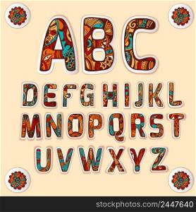 Zentangle alphabet with beautifully structured art design used for letters stickers set colored glossy abstract vector illustration. Zentangle alphabet colored letters stickers set