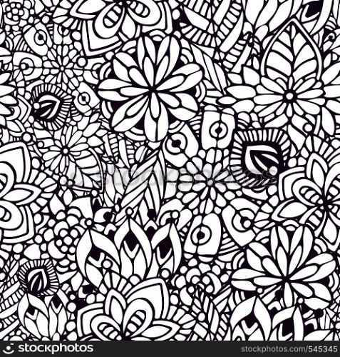 Zentangle coloring page. Doodle seamless pattern in vector. Creative floral background for your design, wrapping paper.. Zentangle coloring page. Doodle seamless pattern in vector. Creative floral background for your design, wrapping paper