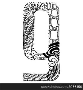 Zentangle stylized letters - letter G. Vector illustration. Black white hand drawn doodle.. Zentangle stylized letters - letter G