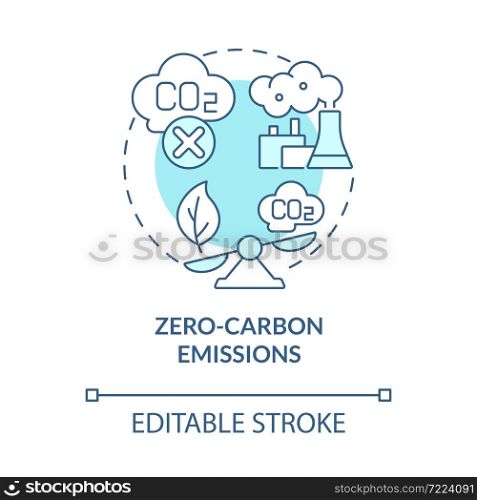 Zero-carbon emissions blue concept icon. Nuclear energy advantage abstract idea thin line illustration. Modern renewable power source. Vector isolated outline color drawing. Editable stroke. Zero-carbon emissions blue concept icon