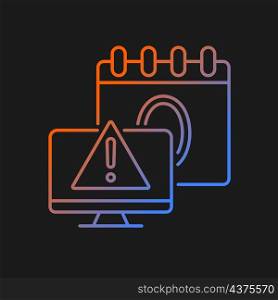 Zero day attack gradient vector icon for dark theme. Vulnerable software. Fixing program with patch. Cybercrime. Thin line color symbol. Modern style pictogram. Vector isolated outline drawing. Zero day attack gradient vector icon for dark theme