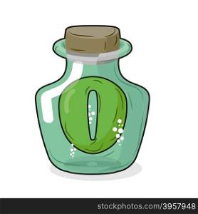 Zero in magical bottle. Number 0 in bottle for laboratory and scientific research. Vector illustration.&#xA;