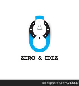 Zero number icon and light bulb abstract logo design vector template.Business and education logotype idea concept.Vector illustration