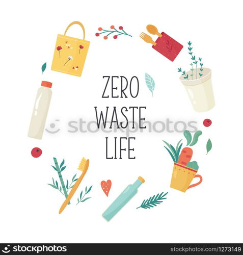 Zero Waste concept design with elements. Waste less life illustration.. Zero Waste concept design with elements.