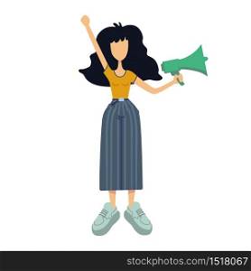 Zero waste flat cartoon vector illustration. Woman with bullhorn. Environmental activist. Feminist. Ready to use 2d character template for commercial, printing design. Isolated comic hero