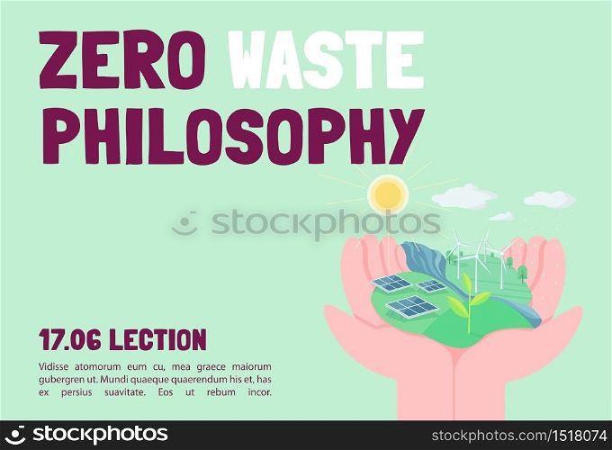 Zero waste philosophy banner flat vector template. Eco friendly lifestyle. Brochure, poster concept design with cartoon characters. Sustainable living horizontal flyer, leaflet with place for text