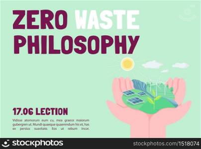 Zero waste philosophy banner flat vector template. Eco friendly lifestyle. Brochure, poster concept design with cartoon characters. Sustainable living horizontal flyer, leaflet with place for text