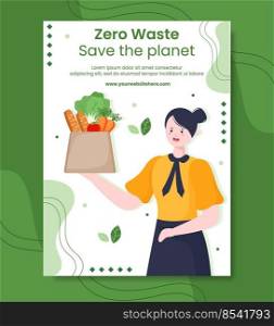 Zero Waste Poster Template Hand Drawn Cartoon Flat Illustration