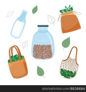Zero waste reuse and plastic reduce concept vector image