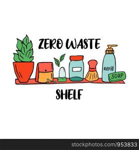 Zero waste shelf with no waste starter. No plastic concept. Zero waste shelf with no waste starter.