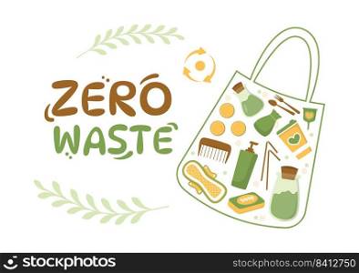 Zero Waste Template Hand Drawn Cartoon Flat Illustration with Durable and Reusable Items or Products to be Environmentally Friendly Design