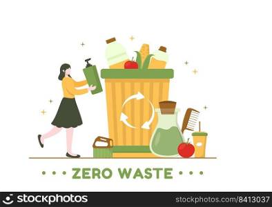 Zero Waste Template Hand Drawn Cartoon Flat Illustration with Durable and Reusable Items or Products to be Environmentally Friendly Design