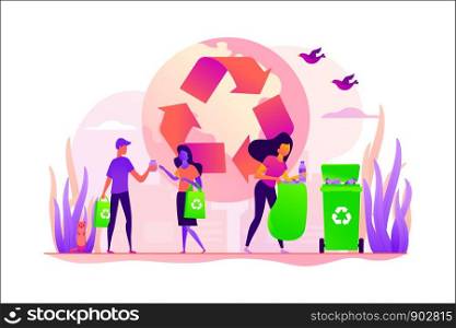Zero waste, waste free technology, environmental pollution concept. Vector isolated concept illustration with tiny people and floral elements. Hero image for website.. Waste-free, zero waste technology concept vector illustration.
