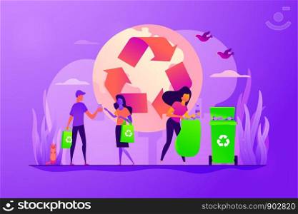 Zero waste, waste free technology, environmental pollution concept. Vector isolated concept illustration with tiny people and floral elements. Hero image for website.. Waste-free, zero waste technology concept vector illustration.