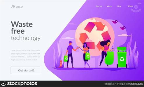 Zero waste, waste free technology, environmental pollution concept. Website homepage interface UI template. Landing web page with infographic concept hero header image.. Waste-free, zero waste technology landing page template.