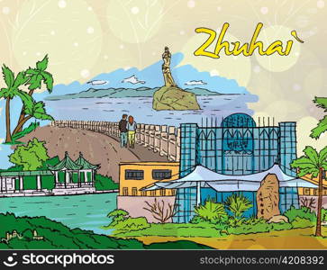 zhuhai doodles vector illustration