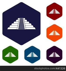 Ziggurat in Chichen Itza, Yucatan icons set hexagon isolated vector illustration. Ziggurat in Chichen Itza icons set hexagon