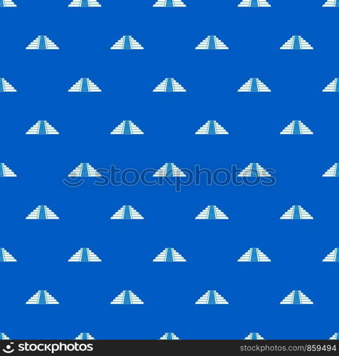 Ziggurat in Chichen Itza, Yucatan pattern repeat seamless in blue color for any design. Vector geometric illustration. Ziggurat in Chichen Itza pattern seamless blue