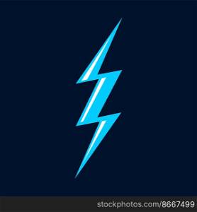 Zigzag shape thunderbolt, electrical discharge cartoon blue lightning. Vector flash, thunder bolt of light, thunderbolt or thunderstorm. Magical power or storm weather lightning strike