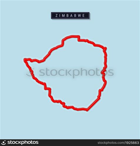 Zimbabwe bold outline map. Glossy red border with soft shadow. Country name plate. Vector illustration.. Zimbabwe bold outline map. Vector illustration
