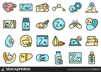 Zinc icons set outline vector. Mineral supplement. Vitamin food. Zinc icons set vector flat