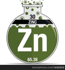 Zinc symbol on chemical round flask. Element number 30 of the Periodic Table of the Elements - Chemistry. Vector image