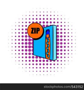 ZIP file icon in comics style on a white background. ZIP file icon in comics style