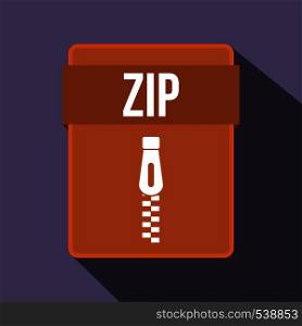 ZIP file icon in flat style on a violet background. ZIP file icon, flat style