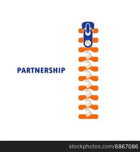 Zipper symbol and handshake businessman agreement on background.Shaking hands,successful transaction.Partnership,business deal and agreement concept.Vector illustration