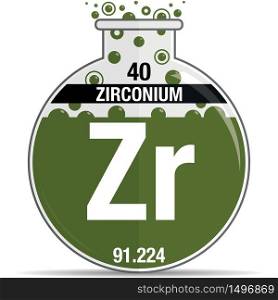 Zirconium symbol on chemical round flask. Element number 40 of the Periodic Table of the Elements - Chemistry. Vector image