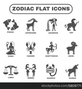 Zodiac and horoscope symbols black flat icons set isolated vector illustration. Zodiac Icons Set