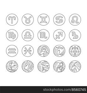 Zodiac Astrological Sign Animal Icons Set Vector. Sagittarius And Capricornus, Taurus And Aries, Virgo And Gemini Scorpio And Libra Astrology Zodiac Symbols. Astrology Black Contour Illustrations. Zodiac Astrological Sign Animal Icons Set Vector