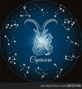 Zodiac capricorn sign. Zodiac sign capricorn and circle constellations. Vector illustration